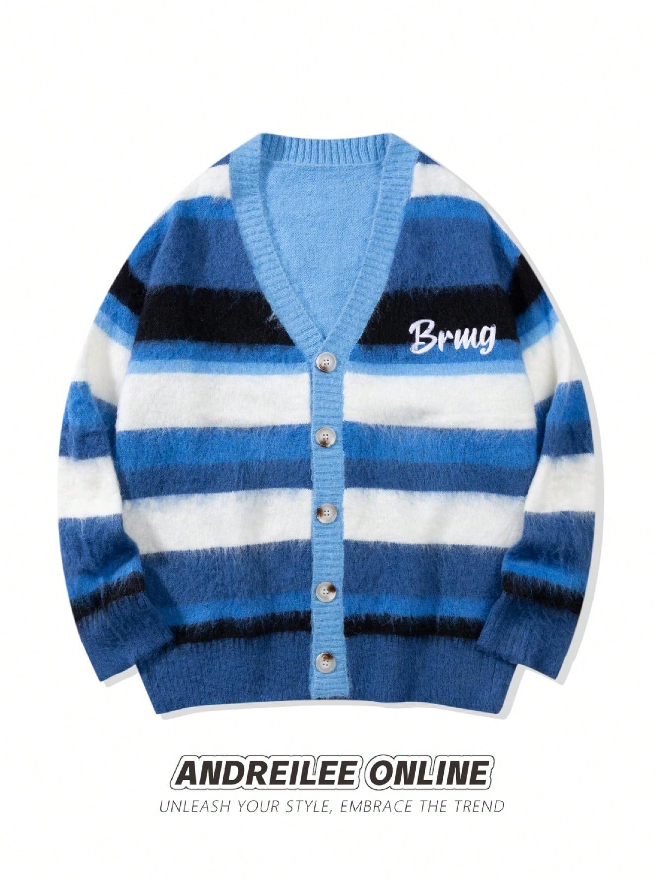 André | Suéter Popular en Europa y América, Estilo TEMU Amazon, Cárdigan de Punto con Bloques de Color a Rayas, Chaqueta Nueva para Parejas, para Mujer