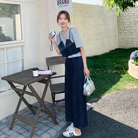 灰色小众轻熟风设计感吊带套装女2026年夏日短袖内搭阔腿裤三件套