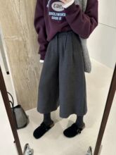十三行高货日系呢子7分阔腿裤穿搭秋冬新款时尚高腰百搭休闲裤