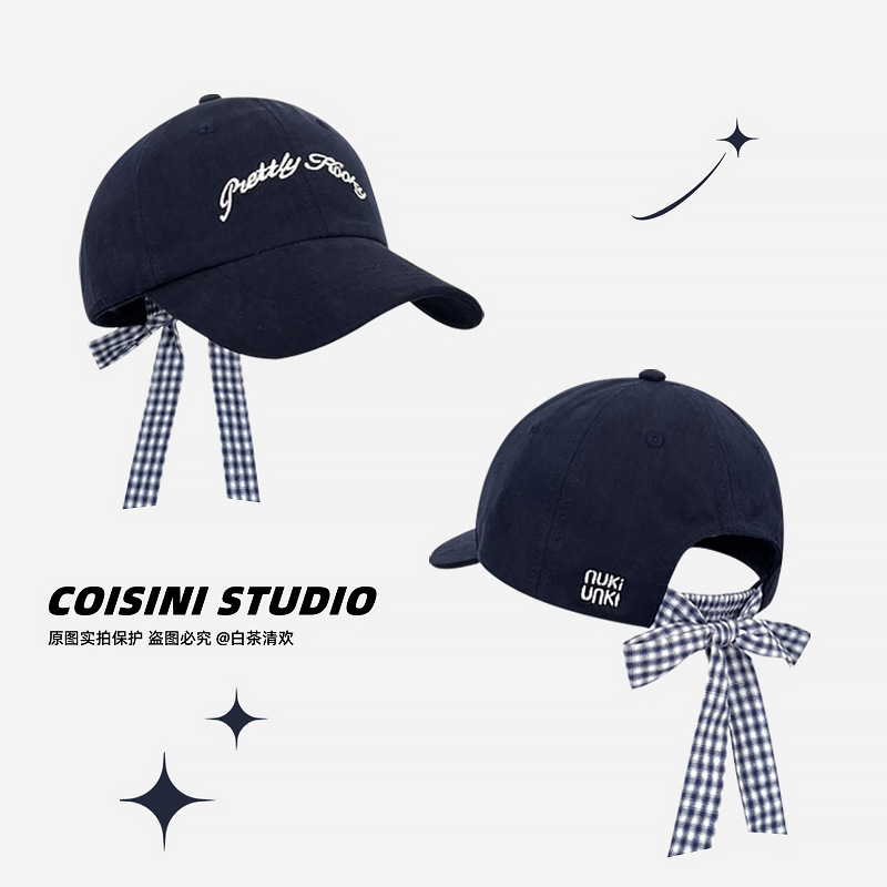 Correa de lazo retro a cuadros letras bordadas gorra de béisbol mujer versión coreana de primavera y verano todo fósforo cara sombrero de lengua de patito