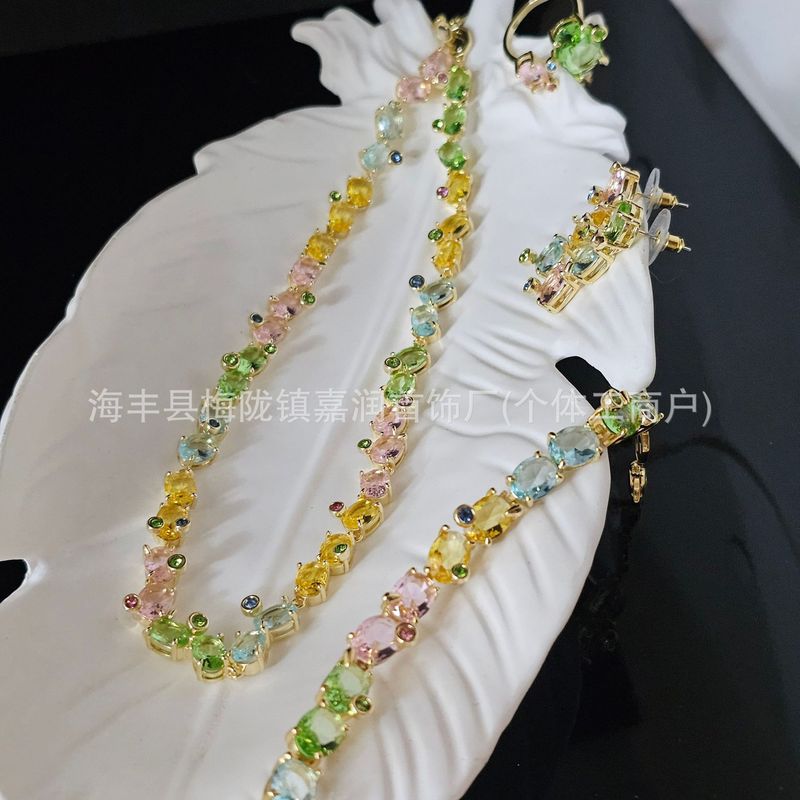 Shijia Gema カラー模造クリスタルドーパミンキャンディネックレスブレスレットシリーズセットライト高級かわいいクロスボーダージュエリー|undefined
