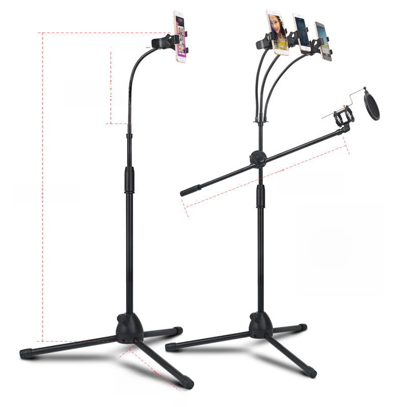 Mobile phone live streaming multi-camera stand, vertical microphone stage performance rack, karaoke microphone tripod