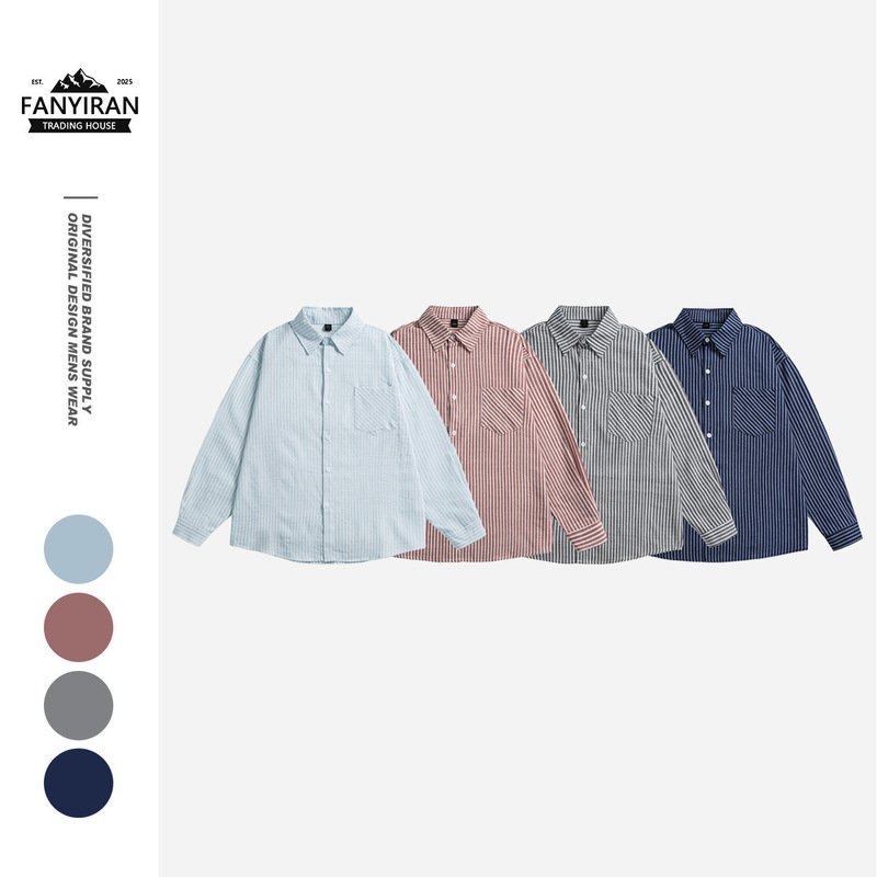 Angn American Retro Long-Sleeved Stripesd Shirt for Men and Women, Spring and Summer Casual Loose Thin Shirt Jacket Trendy Ck017