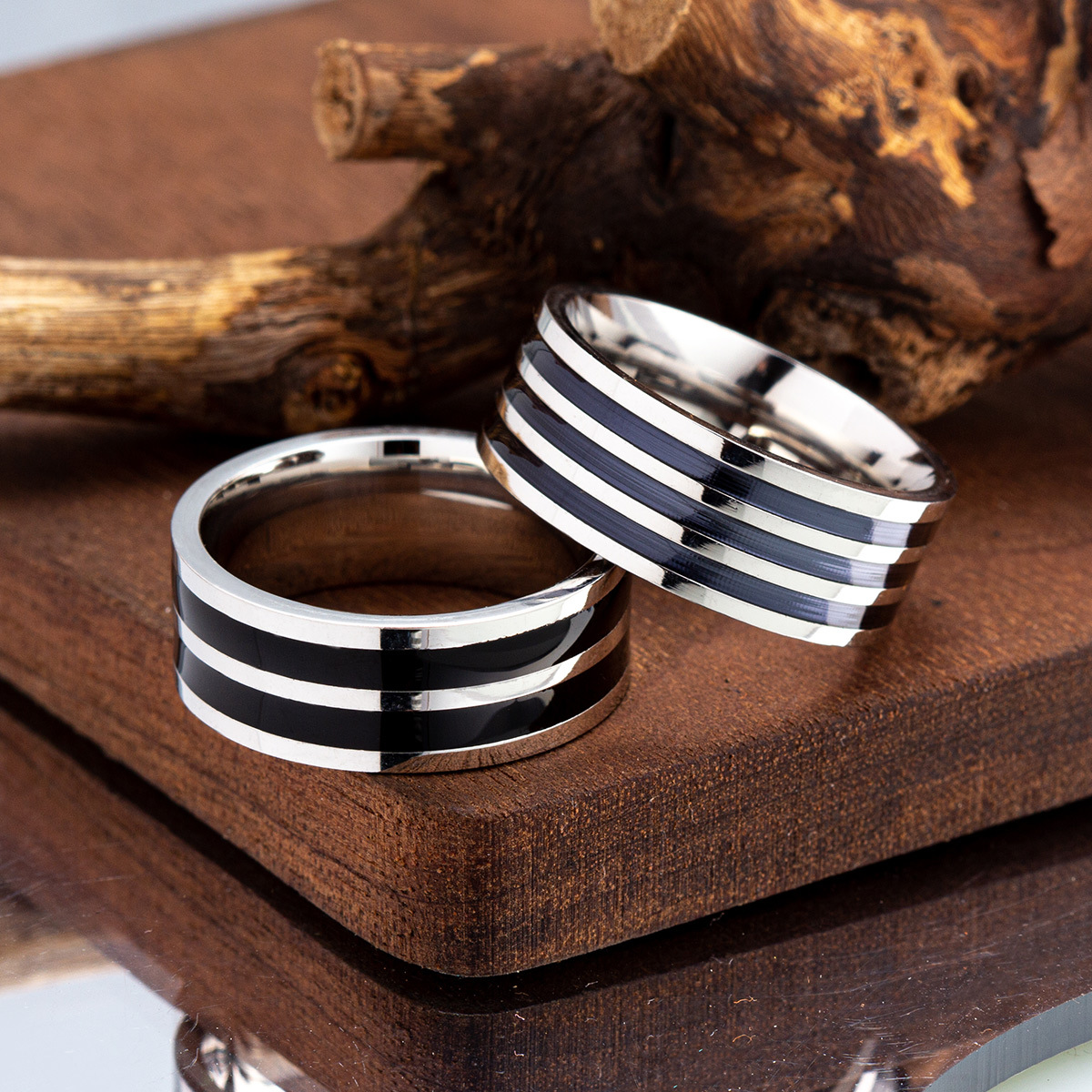 Unisex Gender Enamel Design Punk Cool Style Round Lines 304 Stainless Steel Enamel Unisex Wide Band Ring