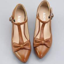 春秋季女士蝴蝶结复古单鞋女软皮浅口细高跟淑女尖头优雅丁字女鞋