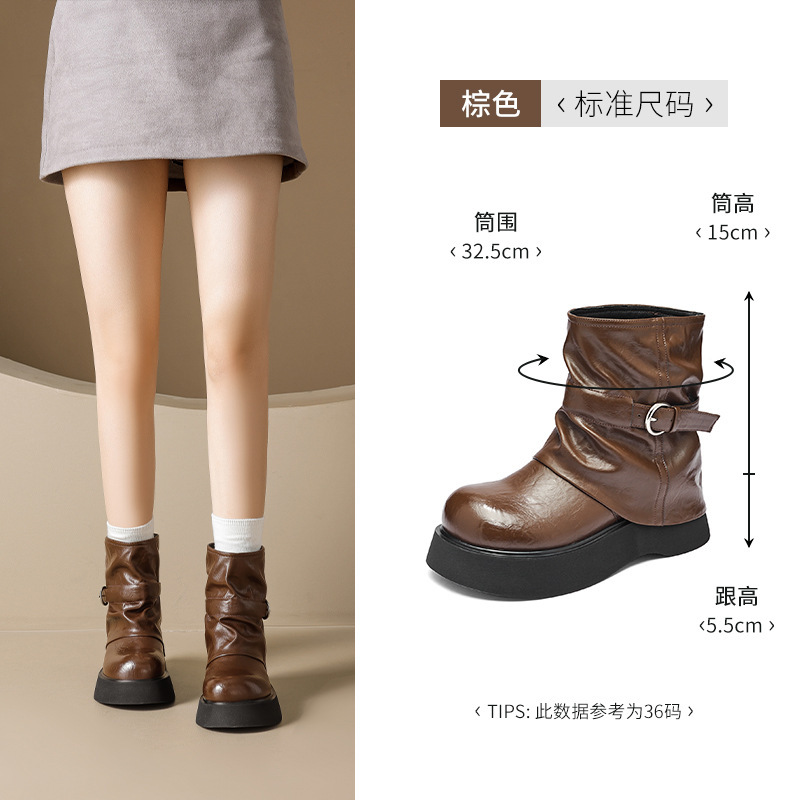 奥古狮登厚底马丁靴女款2025新款秋冬美拉德短靴英伦风堆堆裤管靴|undefined