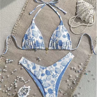 2026欧美新款泳衣印花系带性感三点式分体式比基尼泳装bikini跨境