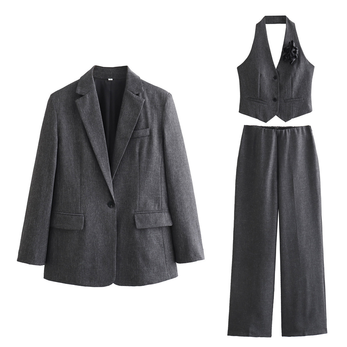 Women's 2024 summer new V-neck flower vest suit pants set_voghion.com