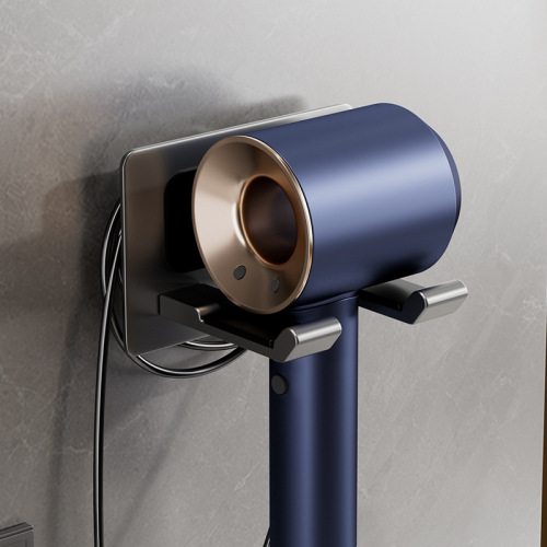 Kemeideyson Hair Dryer Holder Without Drilling Bathroom Hair Dryer Bracket Space Aluminum Wall Mounted Hair Dryer Stand