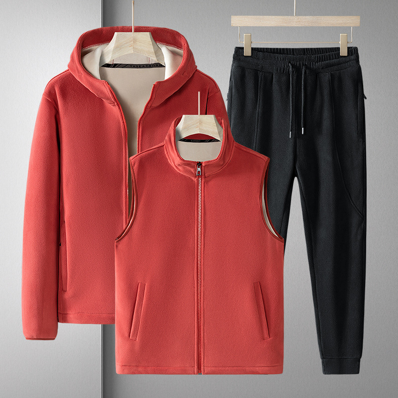 가을과 겨울 새로운 캐주얼 세트 중년 및 노인 세트 투피스 세트 독일 벨벳 실버 폭스 벨벳 양면 벨벳 루즈 3 피스 세트