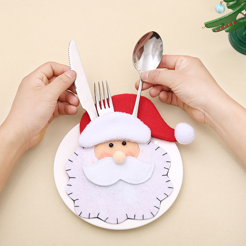 Santa Claus cuchillo y tenedor cubierta artículos navideños bolsas de cubierta navideñas decoración de decoración de mesa navideña