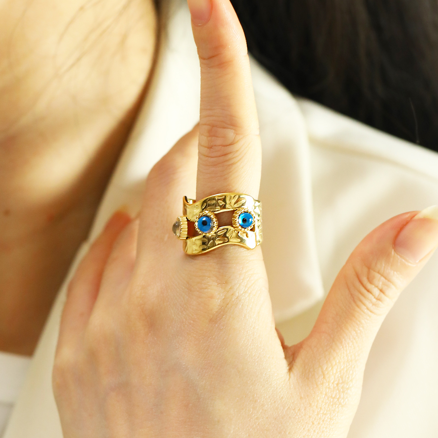 12g Weight Real Gold Plated Plating Material Open Rings Classification Adjustable Ring Size 1 Piece Quantity Casual, Daily Occasion 304 Stainless Steel Material Geometric, Color Block Pattern Women's Gender Vintage Style Style Waterproof Non Tarnish, Plating Craft Real Gold Plated Geometric Color Block 304 Stainless Steel Vintage Style Waterproof Non Tarnish Open Rings 4