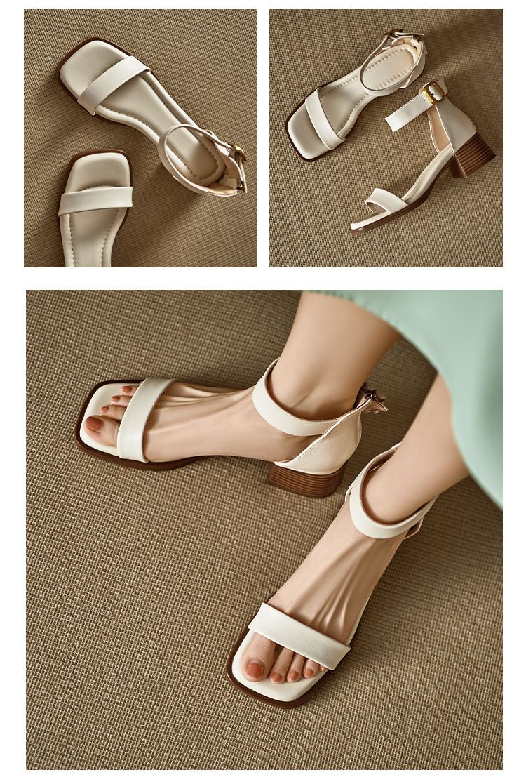 Sandal quai ngang cổ điển kiểu Pháp gót thô 5 cm cho nữ đi làm — Màu nâu, Màu đen, Màu trắng chi tiết 9