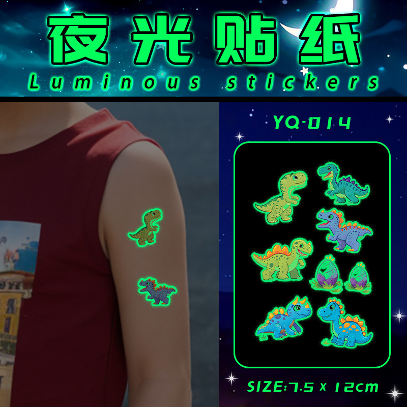 Dinosaur Luminous Colorful Waterproof and Sweat-Proof Long-Lasting Cartoon Kidsren's Cute Tattoo Stickers for Men and Women Arm Stickers Fluorescent