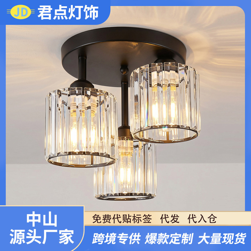 Cross-Border Three-Head Crystal Iron Ceiling Lamp Modern Simple Aisle Lamp Corridor Lamp Kitchen Lamp Entrance Lamp