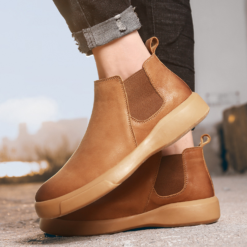 New Casual Shoes Products! Large Size Autumn and Winter New Chelsea Boots Leather Shoes Men's Shoes Fleece-Lined +