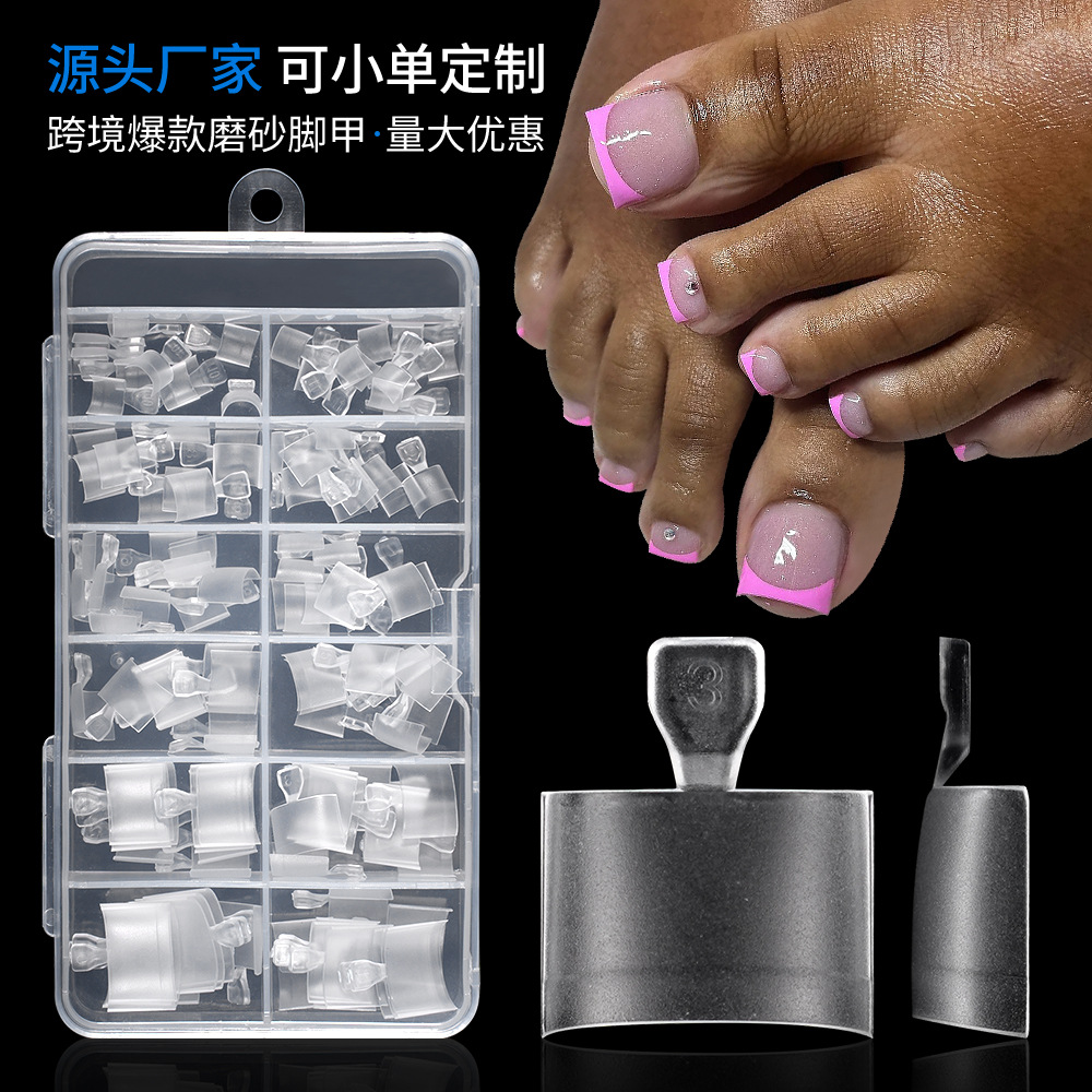 Cross-border best-selling wearable toenail tips, semi-adhesive, matte finish, no filing required, short style, 120 pieces per box, false toenail stickers