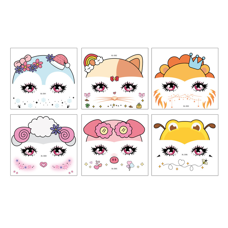 国境を越えた新しいカラー漫画タトゥーステッカー子供用動物マスクフェイスステッカーホリデーショーパフォーマンス一時的なタトゥーステッカー|undefined