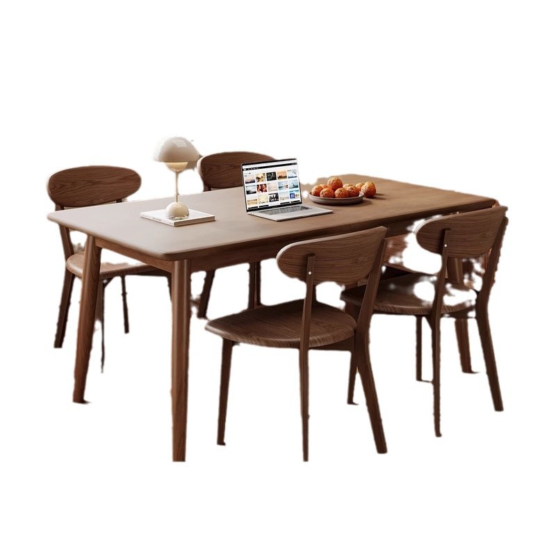 Moderno simple rectangular pura madera sólida silla de nuez negra mesa de comedor combinación de sala de estar hogar pequeño nuevo tipo