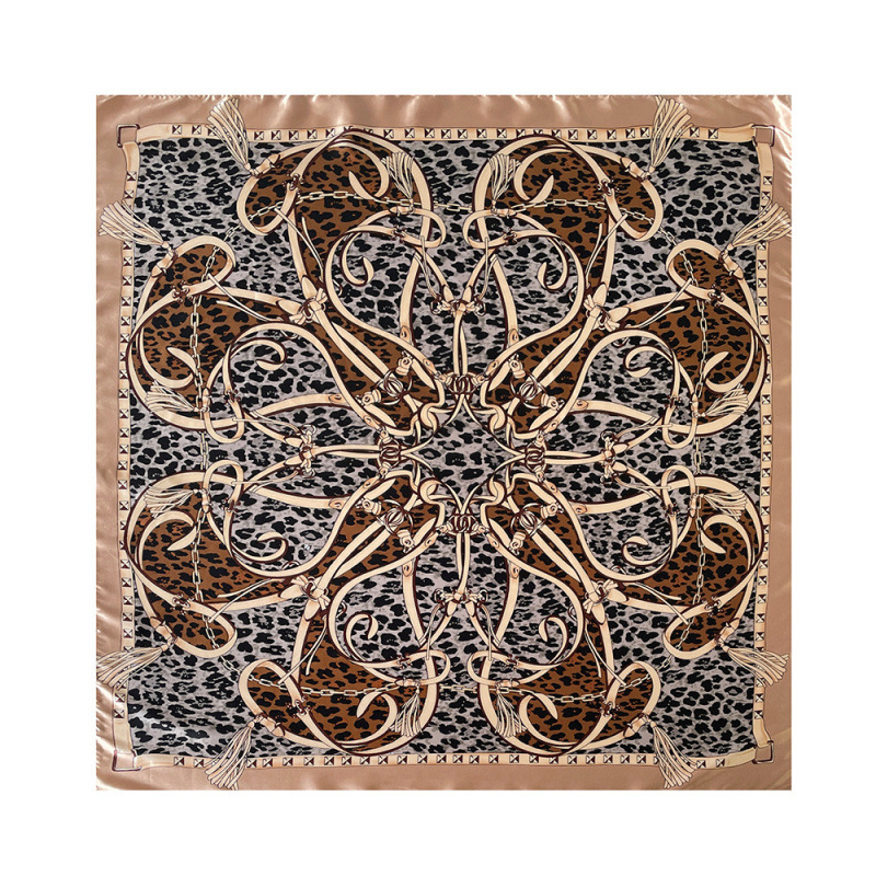 Quadratischer Damen-Schal aus Kunstseide, Satin, 90 cm, Leopardenmuster, europäisch-amerikanischer Stil, Kopftuch/Stola_voghion.com