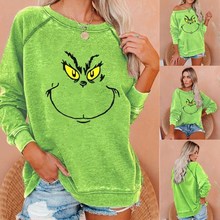 亚马逊速卖通上衣T恤女 欧美外贸圣诞节变相怪杰印花长袖卫衣现货