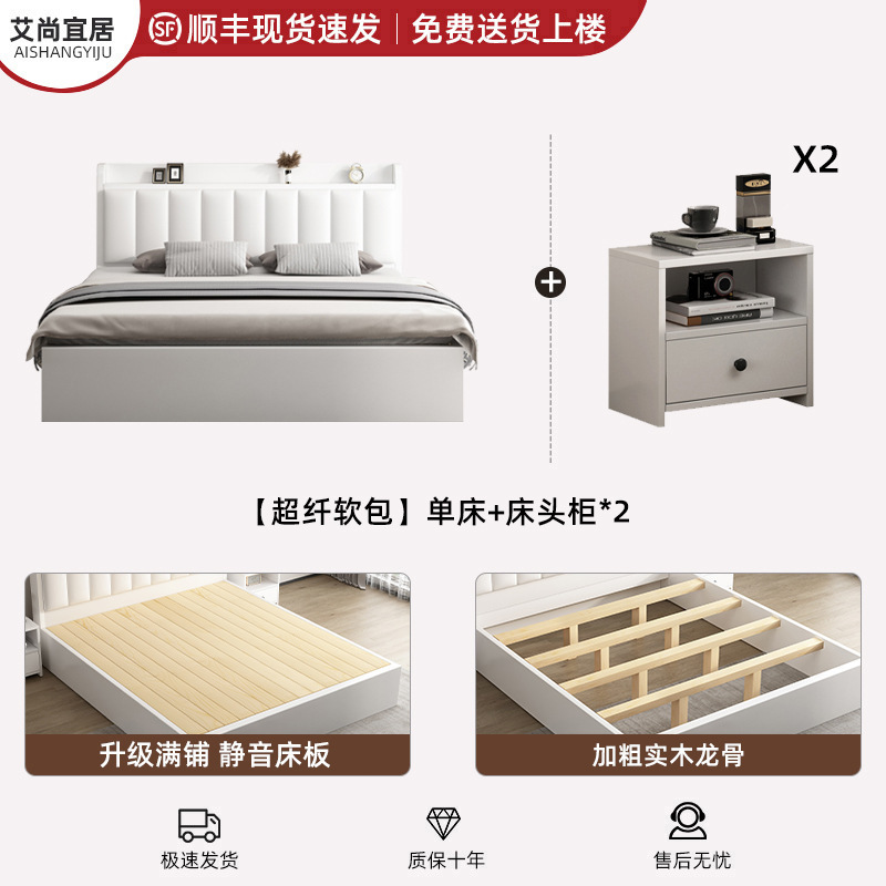 实木床现代简约1.5米床双人床家用1.8新款储物床出租房用单人床架|undefined