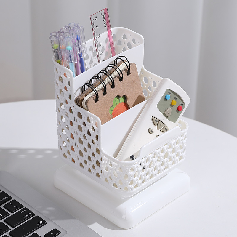 Caja de almacenamiento de cosméticos hueca de escritorio, soporte para teléfono móvil, portalápices de almacenamiento para estudiantes multifuncional de tres capas de plástico de oficina