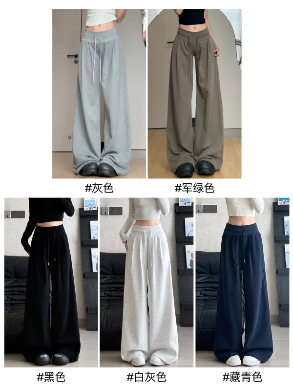 美式低腰抽绳运动裤女秋季2025年新款宽松显瘦垂感休闲慵懒阔腿裤|undefined