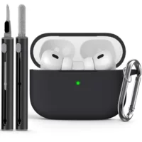 Защитный чехол (совместим с Apple AirPods) с однотонным карабином и чистящей палочкой, лёгкий