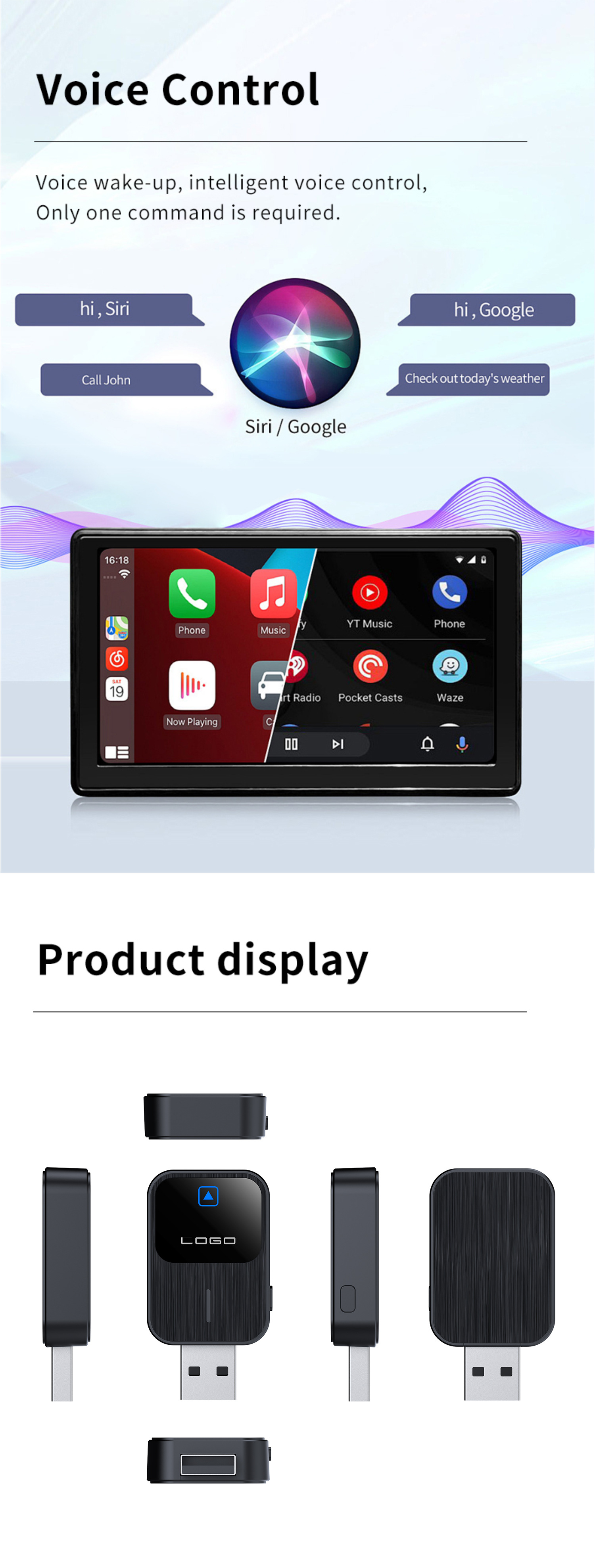 Cross-Border 2-in-1 Carplay Box Wired to Wireless Android Auto Adapter Car-Machine Interconnection Box