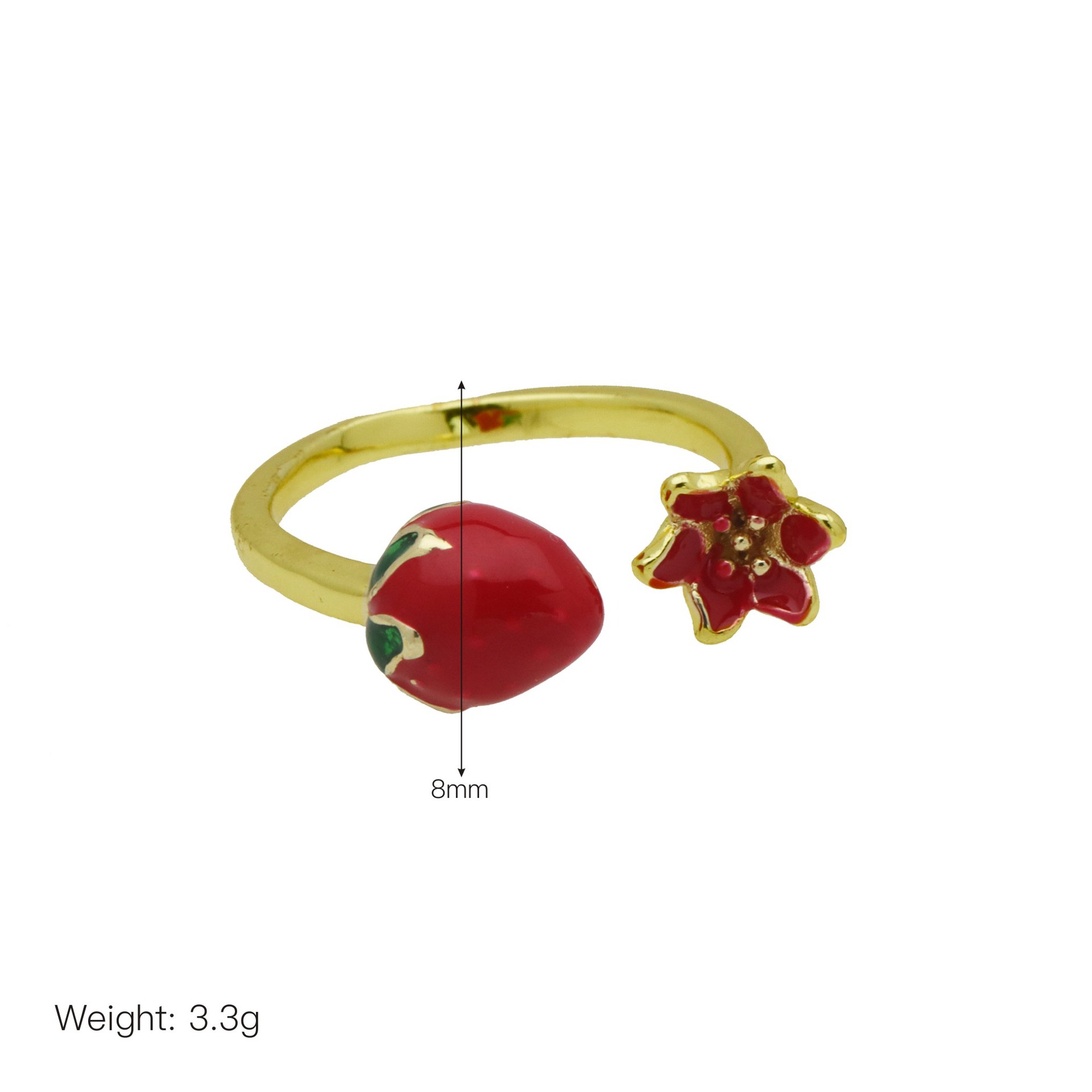 Enamel Design Wholesale Jewelry Cute Lady Cherry Copper 18K Gold Plated Enamel Open Rings