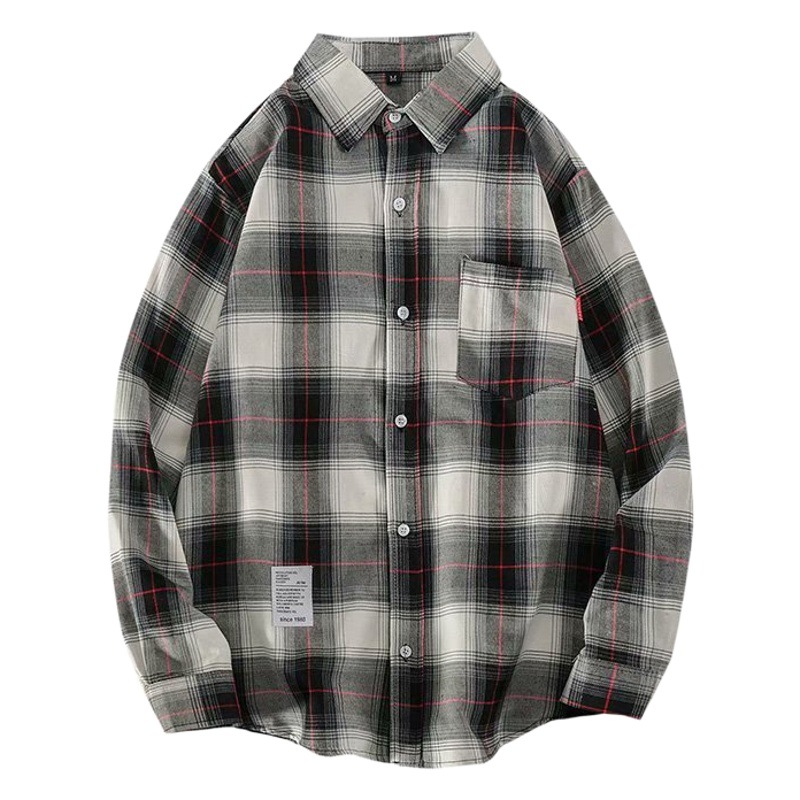 Otoño Hong Kong estilo ins camisa a cuadros hombres de manga larga estilo coreano de moda guapo Top casual pareja camisa chaqueta