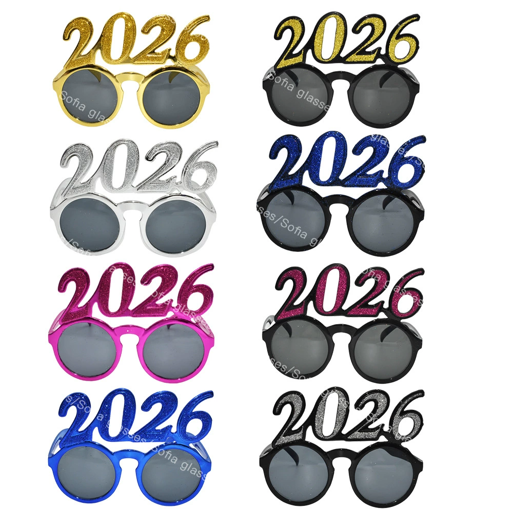 [2026数字眼镜圆镜片装饰眼镜派对新年圣诞聚会节庆道具眼镜]