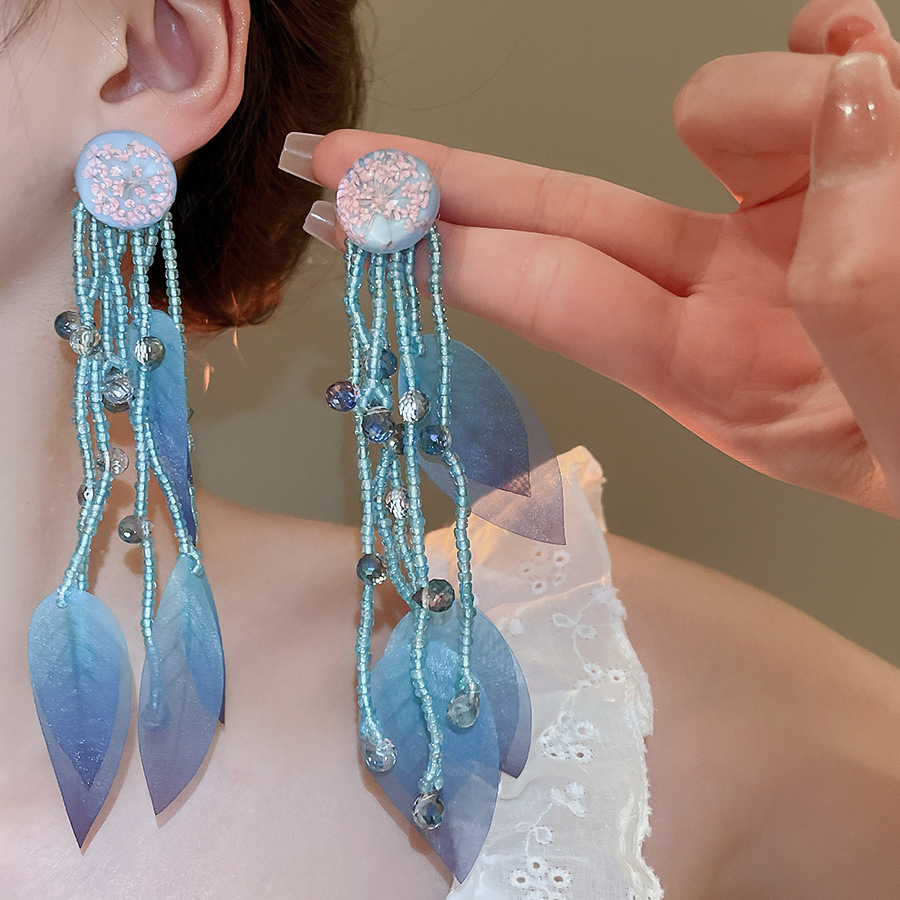 Pendientes de malla de pétalo de dopamina Pendientes de estilo de vacaciones junto al mar de estilo nuevo estilo caliente Pendientes de temperamento exagerado de todo fósforo al por mayor