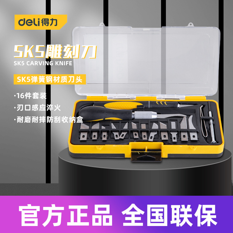 得力工具 16件组合SK5雕刻刀美工木工根雕刻纸模型雕琢刀 DL-DP1