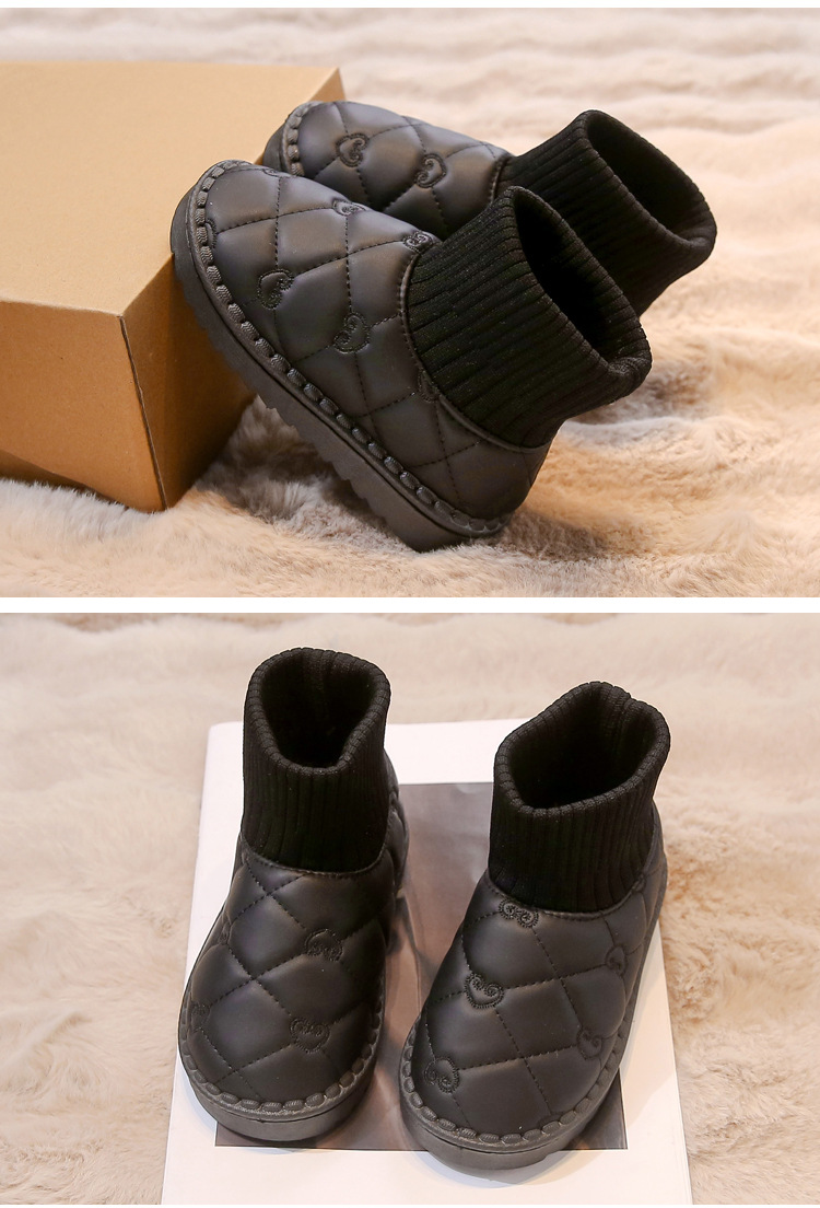 Children's diamond grid snow girls in winter 2024, new styles for boys with plush cotton shoes, elastic short socks and_voghion.com