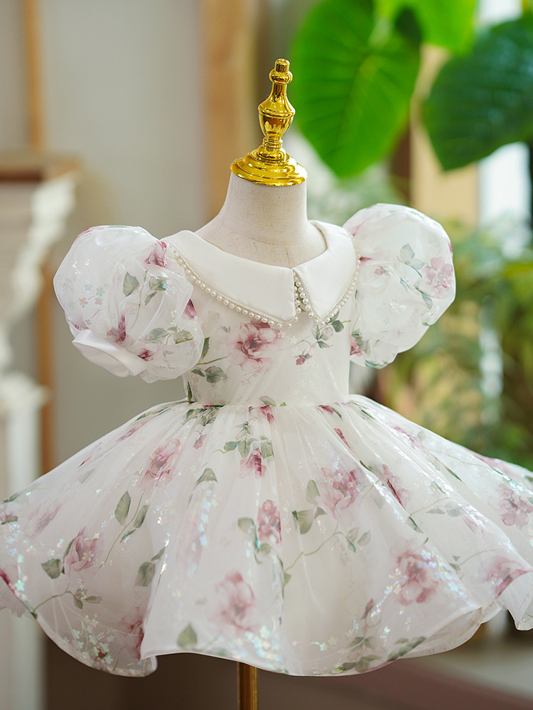 Girls' First Birthday Dress Little Girl Princess Dress Flower Girl Dress Children's Host Wedding Dress Catwalk Piano Performance Costume_voghion.com