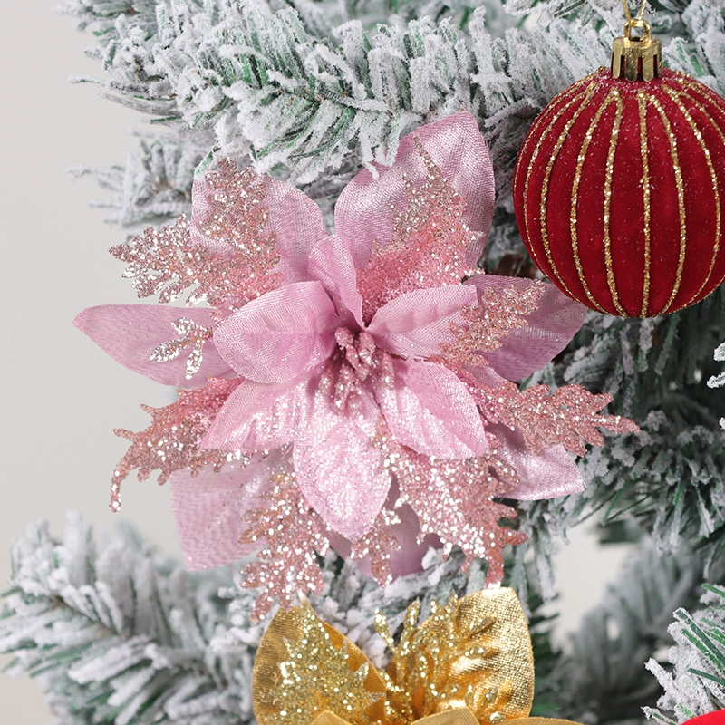 Gold powder Christmas flowers Christmas tree decorations accessories Christmas wreath ornaments Christmas decoration flower heads fake flowers wholesale
