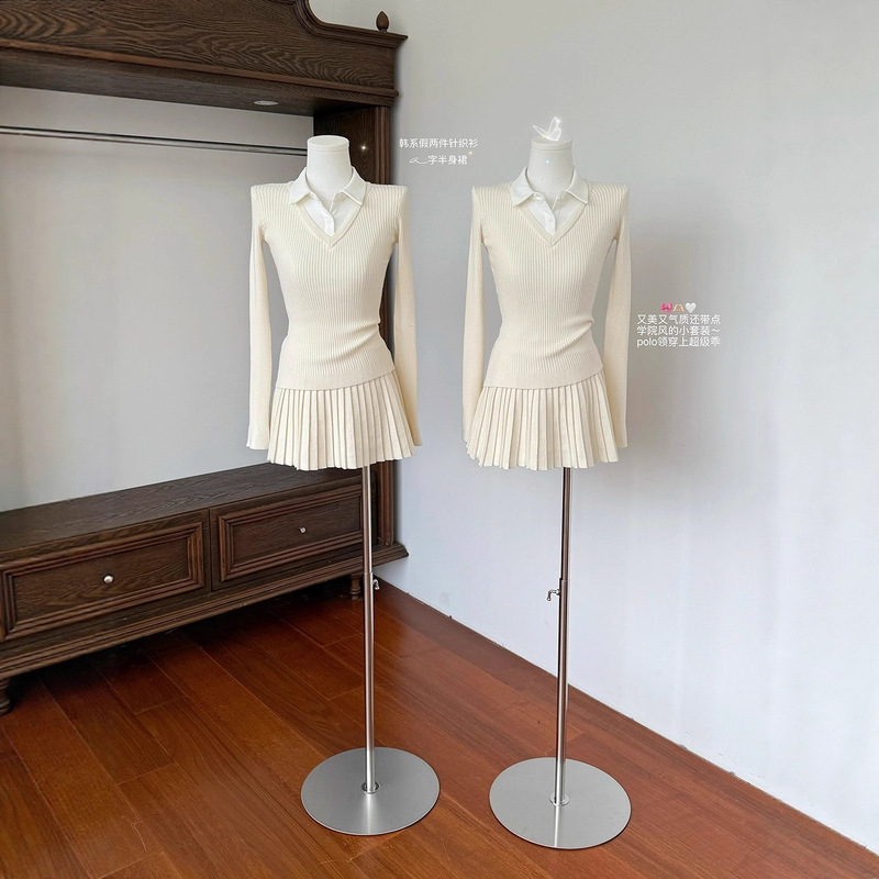 Chanel-Inspired Elegant Style, Preppy Look, Faux Two-Piece Knit Sweater, A-Line Skirt, Women's Autumn and Winter Korean-Style Knit Set