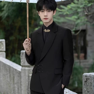 啄木鸟新款中式盘扣西装男套装订婚新郎结婚礼服西服高档唐装中山