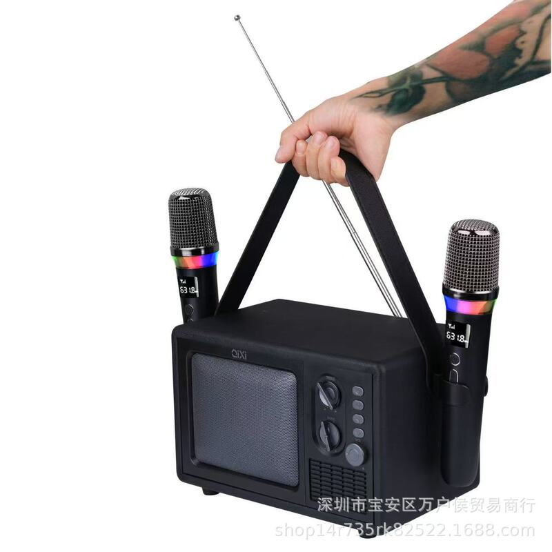 Retro Nostalgic Sk-3111 Bluetooth Speaker Tv Wireless Dual Microphone Portable Wooden Box Outdoor Karaoke Speaker