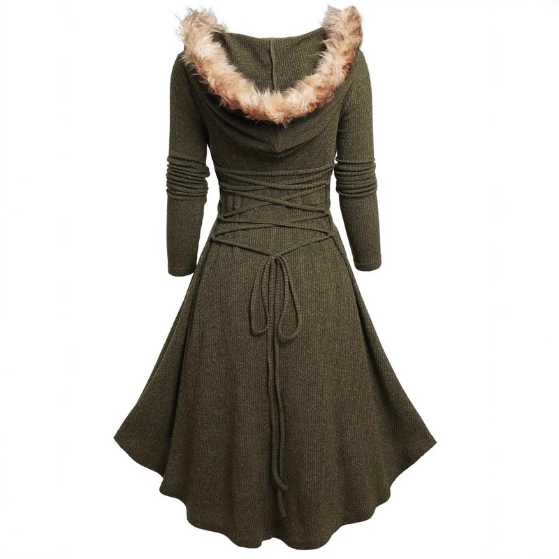 Cross-Border New Product Christmas Women's Retro Long-Sleeved Plush Splicing Retro Dress Evening Dress