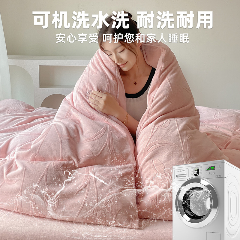 Grossed leche de lana tallado cuatro piezas de invierno doble edredón cubierta sábanas de lana de coral cama de cama de cama cálida