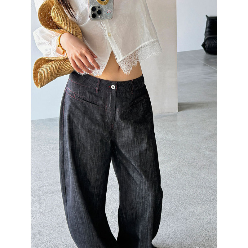 【Dropshipping】Tencel Color-Blocked Denim Jeans for Women, Versatile, Figure-Flattering, Mid-Length, Straight-Leg Casual Pants Wq313 【Dropshipping】Tencel Color-Blocked Denim Jeans for Women, Versatile, Figure-Flattering, Mid-Length, Straight-Leg Casual Pants Wq313