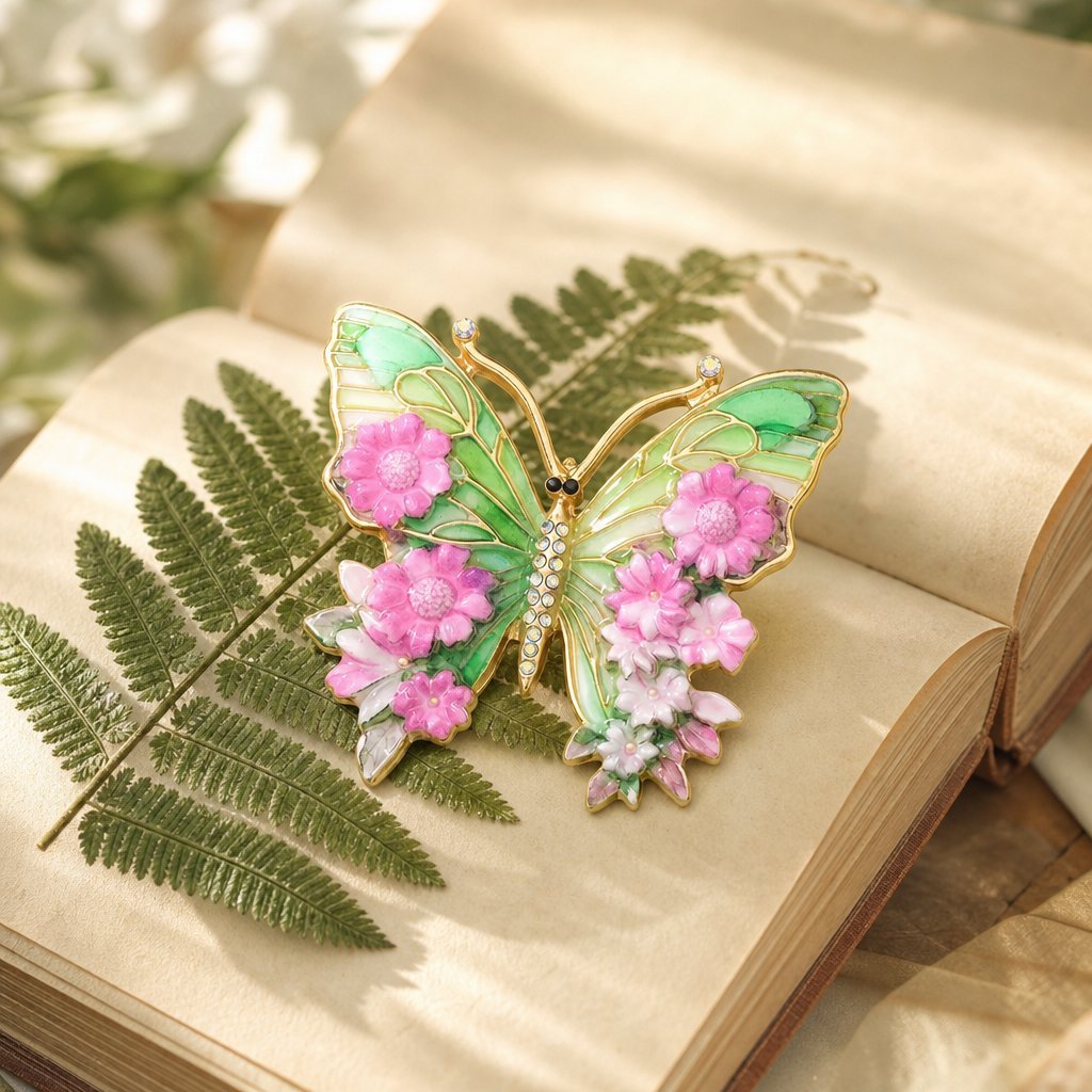 European and American Cross-Border Rhinestone-Encrusted Simulated Butterfly Enamel Elegant and Exquisite Light Luxury High-End Decorative Brooch Accessories