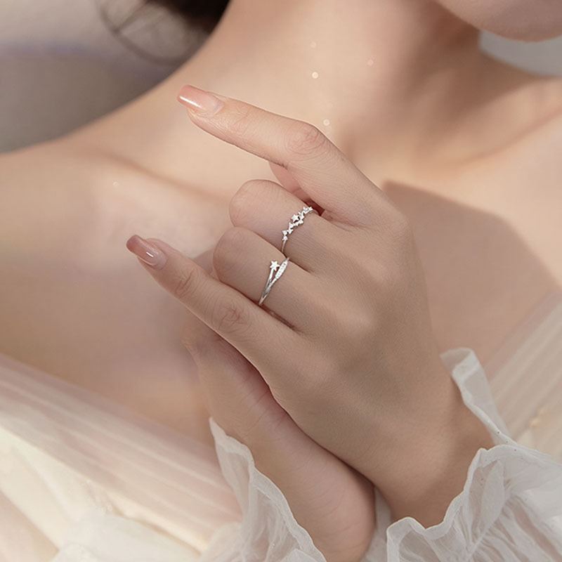 Sunrise Sparkling Diamond Star For Women, Ins-style Niche Light Luxury Meteor Pentagram Index Finger Open Ring Accessory_voghion.com