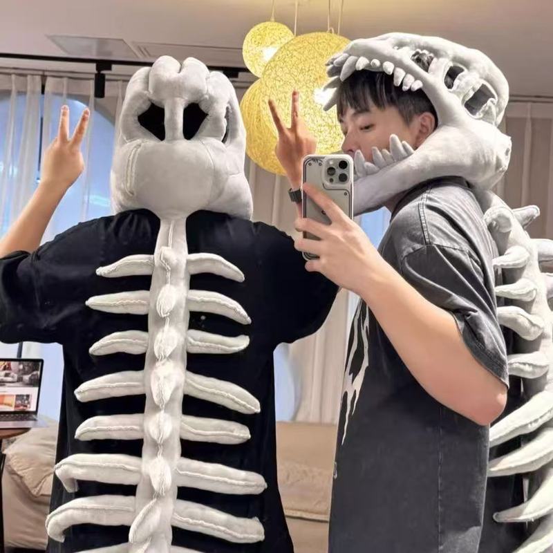 鹿晗同款恐龙骨架头套搞怪装扮毛绒玩具cosplay恐龙外骨骼帽子骨|undefined