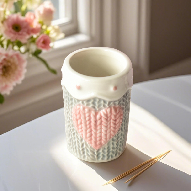Color rosa amor palillos de dientes cubierta de cerámica doméstica bajorrelieve sin tapa recipiente de almacenamiento creativo mini caja de palillos de dientes lindos