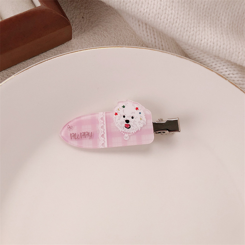 Lindas pinzas para el cabello de par de cachorros para mascotas, pinzas sin marcas de corazón de niña linda, pinzas de flequillo dulces y versátiles, accesorios para el cabello de dibujos animados