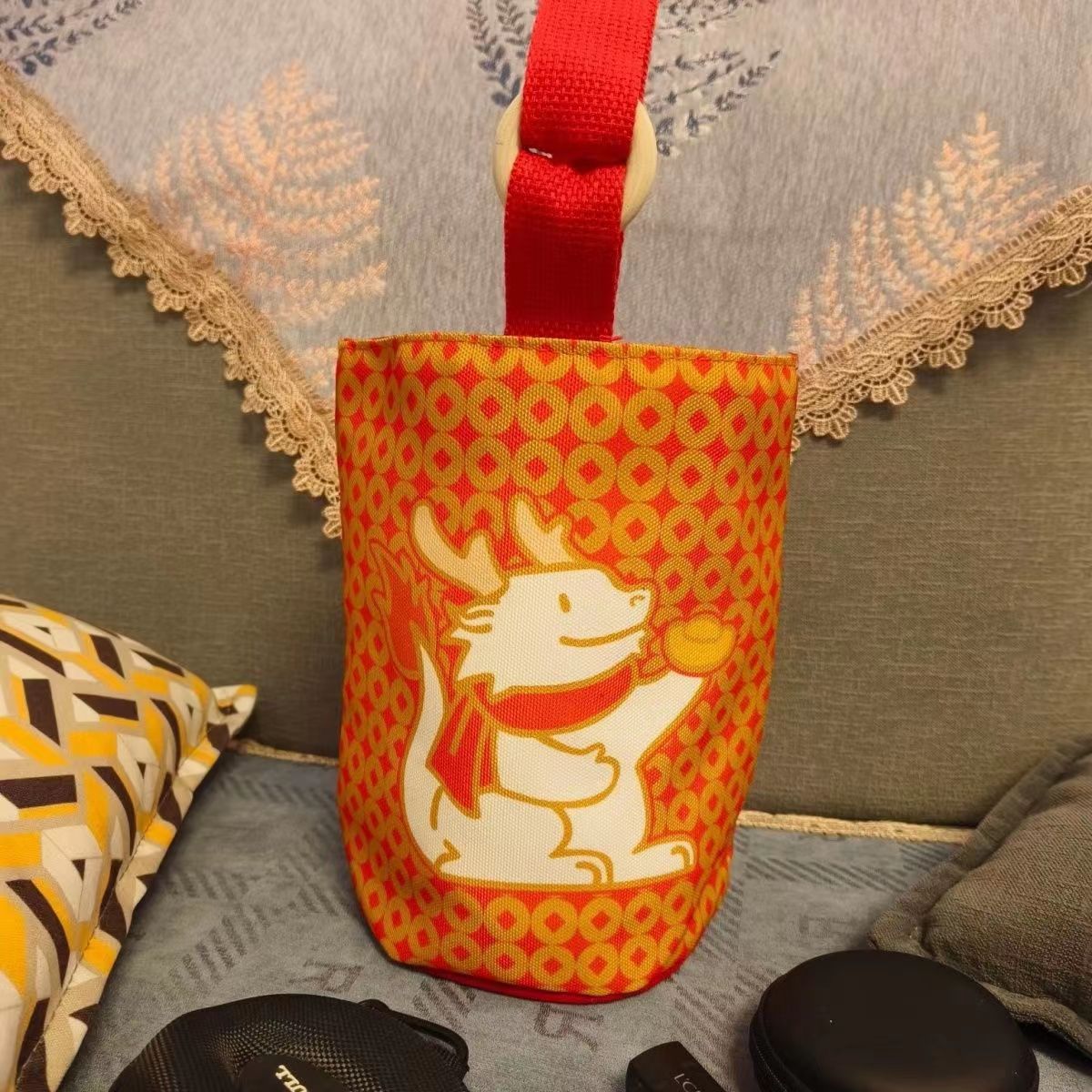 2024 Nuevo dragón año festivo Festival de Primavera cubo bolsa de lona bolso Rojo Bolsa de regalo de Año Nuevo empresa cultural y creativo